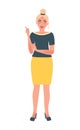 Girl leader and Business coach in a free pose shows a finger up. Training, mentoring, education. Presentation. Vector graphics Royalty Free Stock Photo